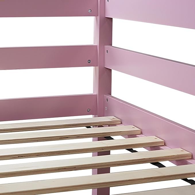 Bellemave Twin Loft Bed with Desk,Loft Bed for Kids, Boys, Girls,Wooden Loft Be Frame with Desk and Ladder, Pink