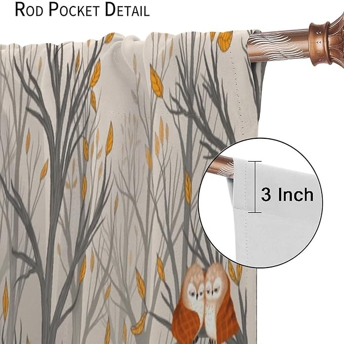 Kids Woodland Animal Window Curtains, Autumn Forest Hedgehog Rabbits Squirrel Fox Birds Blackout Rod Pocket Treatments Drapes for Boys Girls Bedroom 52x84in