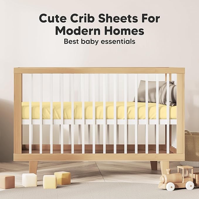 KeaBabies 2-Pack Organic Crib Sheets for Boys, Girls - 52x28 Fitted Crib Mattress Sheet Neutral, Breathable Jersey Cotton Cover for Baby Bed, Toddler Mattress, Soft & Cute Prints (Sunshine)