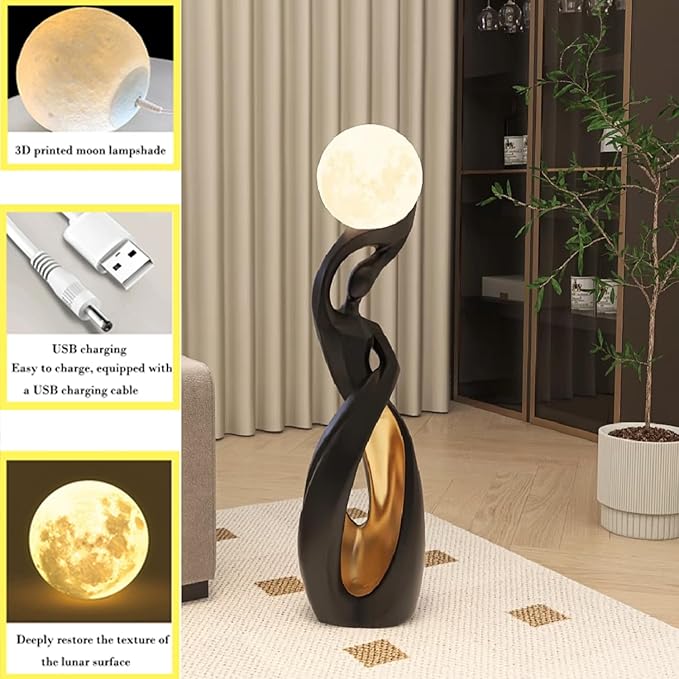 Bofea-Modern Minimalist Floor Lamp,Creative Nordic Living Room Bedside Bedroom with 3D Moon Tall Lights,Art Decoration Lamp for Bedroom Girls Room, Dresser, Office.
