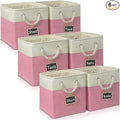 storage cubes 12 x 12[6 Pack],Cube Storage Organizer Bins with Rope Handles, Eco-Friendly Linen Collapsible Organizers for Closet, Nursery, Toys, Office, Bathroom – Dual Color Design.(White&Pink)