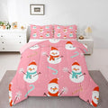 Feelyou Pink Christmas Bedding Set Soft for Boys Girls, Snowman Comforter Set Twin Size Snowflake Duvet Quilt Microfiber Candy Cane Bedroom Decor 2 Pcs with 1 Pillow Cases