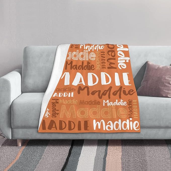 Dr.TOUGH Personalized Blankets with Name Customized Baby Blankets for Girls Boys Adults Monogrammed Blankets and Throws Christmas Birthday Mothers Fathers Valentines Day Gift (Dark-Orange, 40''×50'')