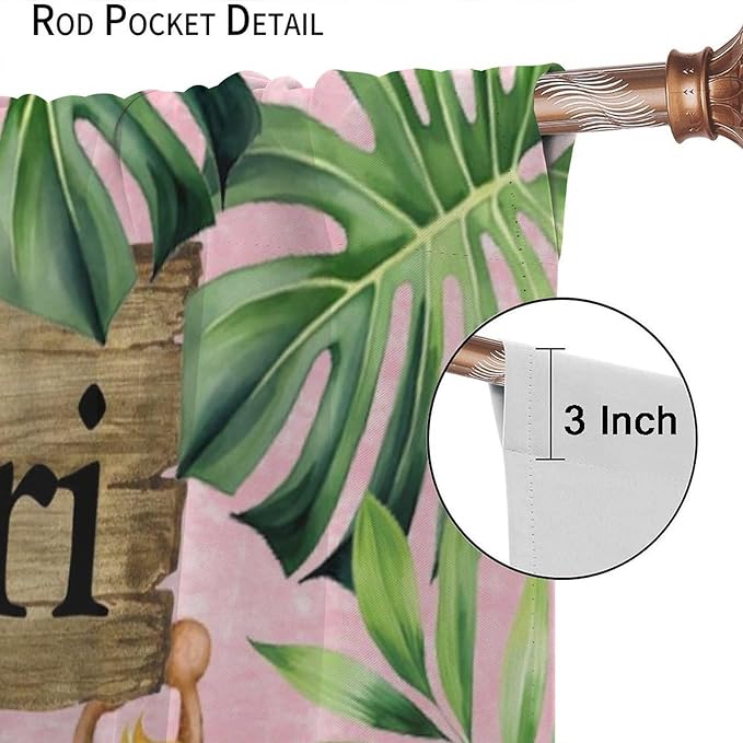 Kids Safari Animals Curtains, Cartoon Wildlife Tropical Leaf Pink Window Treatments, Rod Pocket Thermal Insulated Drapes 2 Panel Sets for Bedroom Nursery Classroom, 42" W X 45" L