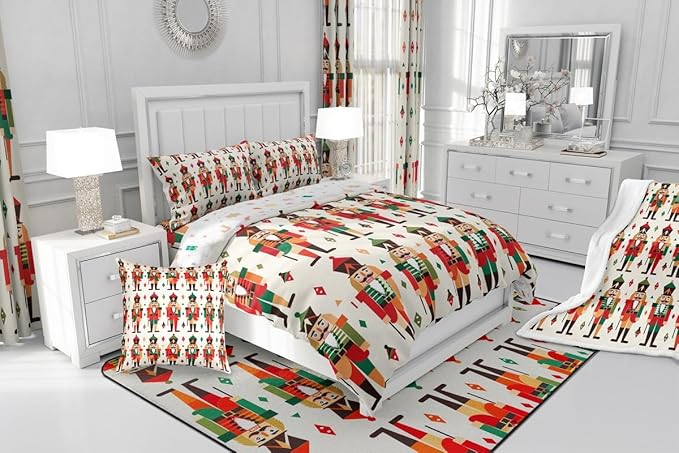 Feelyou Christmas Kids Comforter Set Toddler Size Nutcracker Bedding Set Soldier Royal Guarder Princess Duvet Quilt for Kids Boys Girls Bedroom Decor Microfiber Ultra Soft Breathable