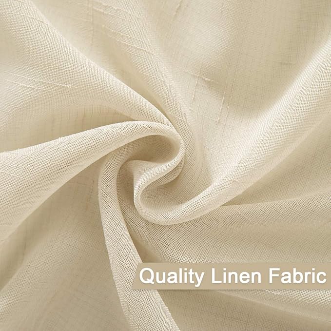 MIULEE 2 Panel 108 Inch Natural Light Beige Linen Semi Sheer Window Curtains Elegant Solid Drapes Grommet Top Window Voile Panels Linen Textured Panels for Sliding Door Living Room (52" W X 108" L)