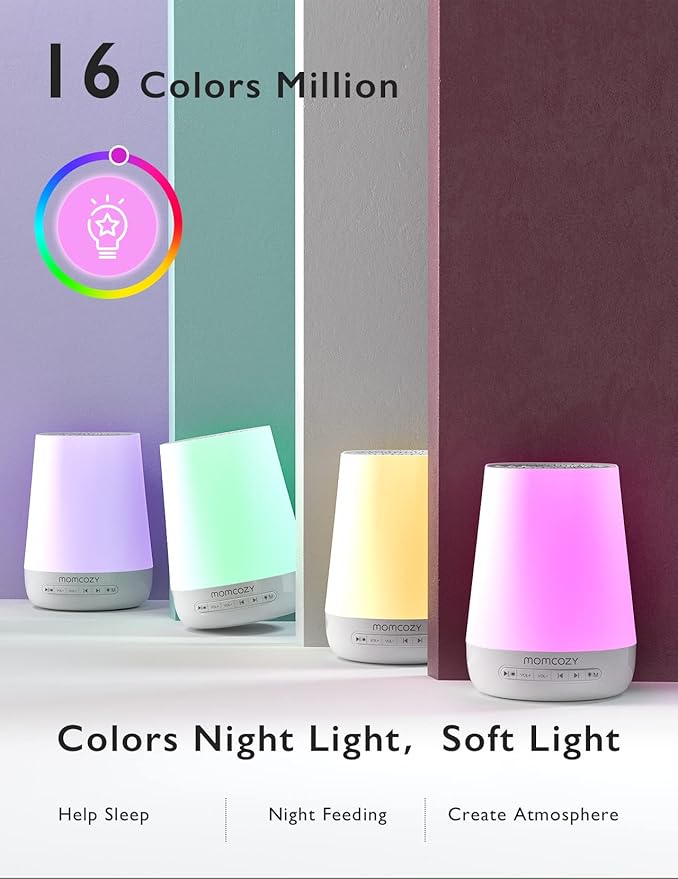 Baby Sound Machine, Momcozy White Noise Machine for Baby Sleeping with Night Light, Toddler Sleep Trainer with 34 Soothing Sounds, Timer, App Remote Control, Personal Sleep Routine (Blue)