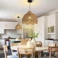 13.8inch Rattan Light, Rustic Hand Woven Wicker Pendant Light Brown Rattan Ceiling Lighting Fixtures for Living Room Dining Room Bedroom Kitchen Island Hallway,1-Light