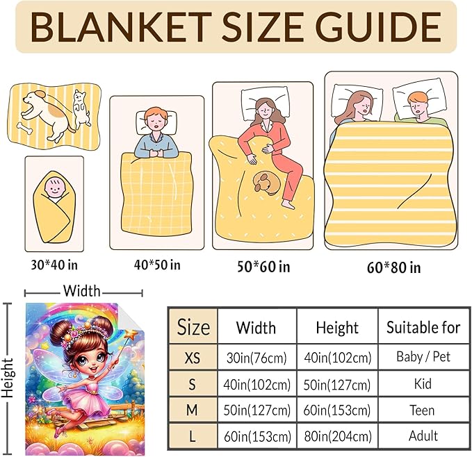 Girls Blanket Fairy Throw Gift for Toddler Kids Daughter Birthday, 30x40 Inches Lightweight Soft Throw Blankets for Sofa Couch Bedroom Travel