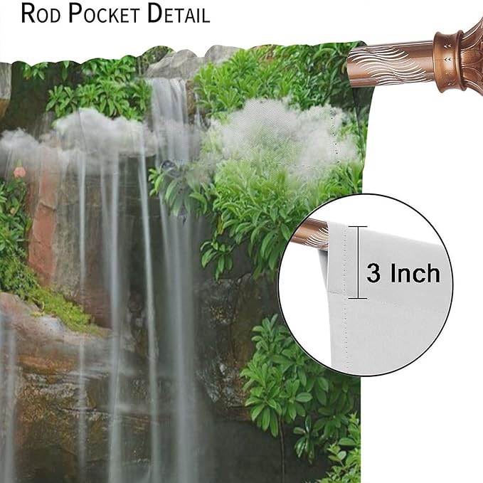 Waterfall Blackout Window Curtains, Rocky Waterfall to Pond Running Off Scenic Nature Themed Picture Print Window Drapes, for Living Room Bedroom 42x63in 2 Panels