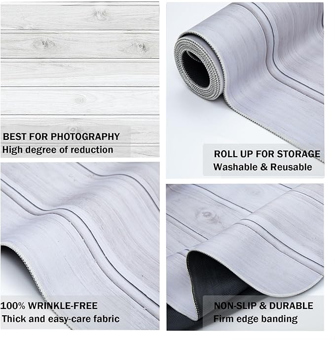 Kate Photography Floor Mats Vintage Wood Floor Backdrop Retro White Wooden Rubber Mats for Newborn Photography Props for Professional Photographers Studio 8x5ft