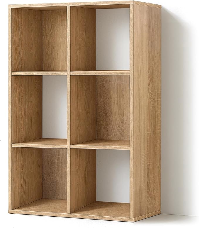 CAPHAUS 11-Inch Cube Storage Organizer Shelf, Home Storage Shelf Divider w/Back, 6-Cube Storage Bookcase, Natural Oak
