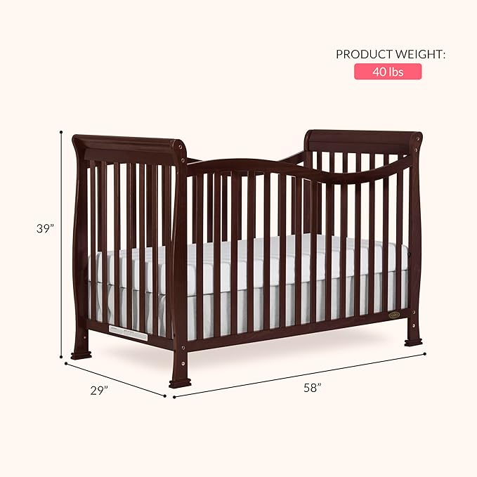 Dream On Me Violet 7-in-1 Convertible Full-Size Baby Crib with Toddler, Day & Full Bed Conversion in Espresso, GreenGuard Gold & JPMA, 4 Mattress Heights, Sustainable Pinewood