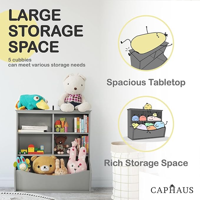 CAPHAUS Kids' Toy Storage Organizer, Open Storage Cubby, Multifunctional Book and Toy Storage Cabinet, Book and Toy Storage Shelf for Nursery, Playroom, Closet, Home Organization Toy Bookcase