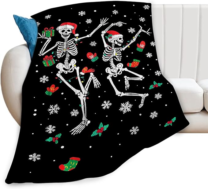 Gothic Fleece Blanket Christmas Skull Throw Blankets for Girls Boys Super Soft Warm Flannel Funny Throws Gifts for Men Women Cozy Fuzzy Plush Stuffed Couch Bed Bedding Decor 60"x50"