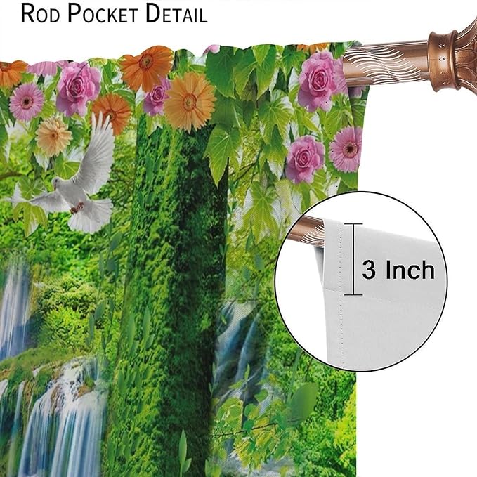 Jungle Nature Blackout Window Curtains, Trees Scenic Waterfall and River Spring Pattern Print Window Drapes, for Living Room Bedroom 63x72in 2 Panels