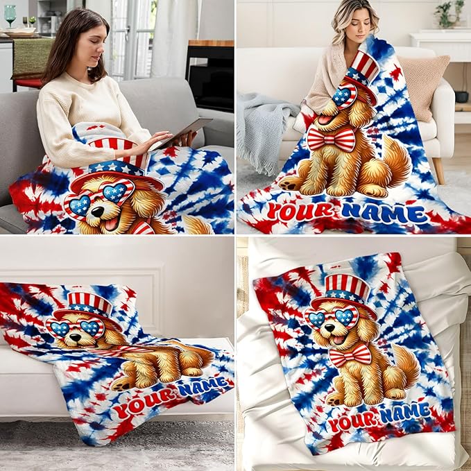 Personalized Blanket for Girls - 50" x 60" Inches Cute Dog Blankets for Teens - Golden Retriever Cozy Plush Throw for Sofa, Home