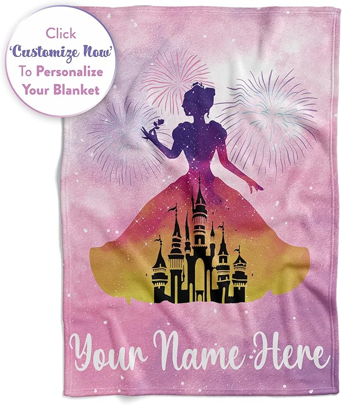 Personalized Princess Blanket for Girls - Ships Next Day, USA Made, Warm, Cozy, Soft Throw for Travel - Pink Room Decor - Plush Fleece or Sherpa Blanket with Custom Name (Sherpa - 50x60)