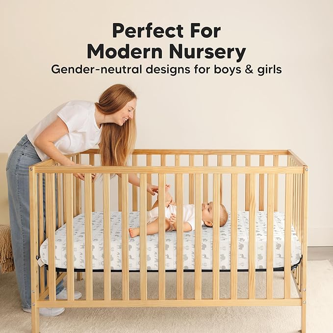 2-Pack Waterproof Crib Sheets for Girl, Boy - Organic Cotton 52X28 Fitted Crib Sheets Neutral, Crib Mattress Protector Sheets, Soft Toddler Bed Sheets,Washable Infant Fitted Baby Crib Sheets(Savannah)
