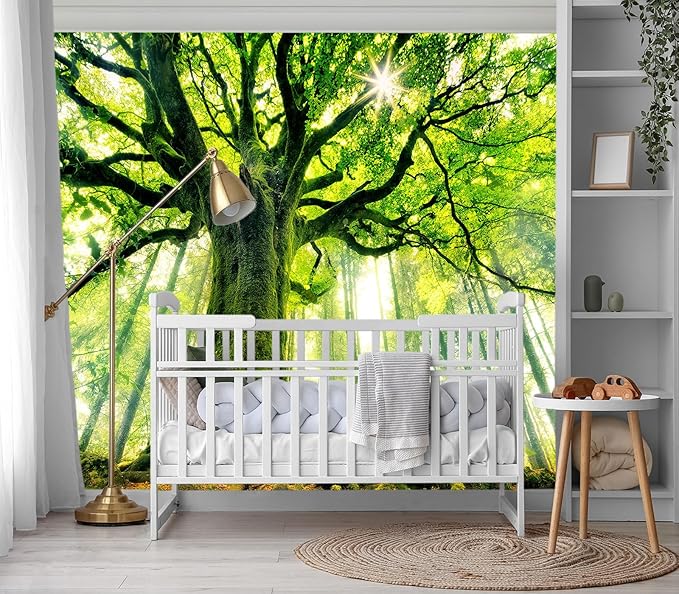 XMPMBM-Green Forest backsplash Large Decorative Wallpaper Large Tree Bedroom Bathroom Wall Mural- W 132" X H 92"（93 Square Foot）