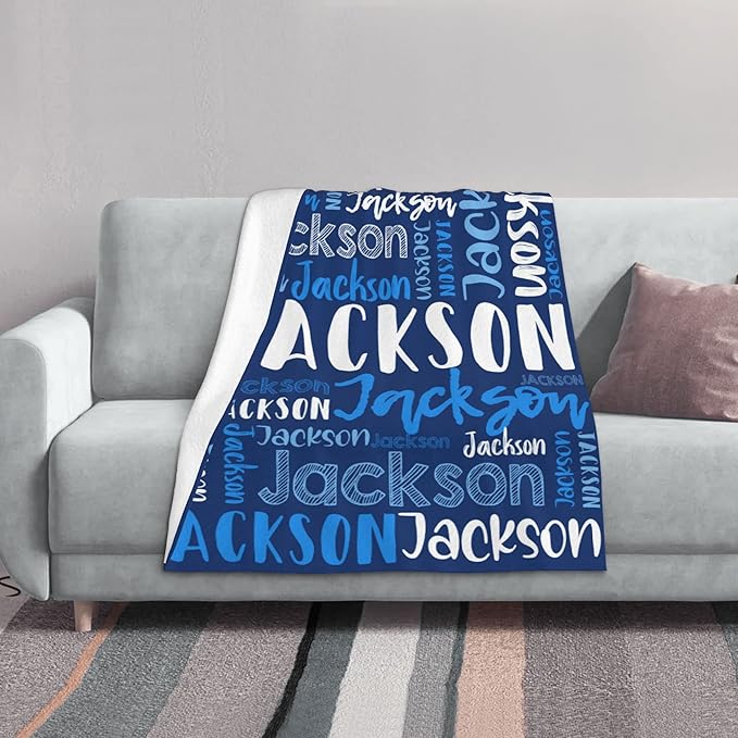 Dr.TOUGH Personalized Blankets with Name Customized Baby Blankets for Girls Boys Adults Monogrammed Blankets and Throws Christmas Birthday Mothers Fathers Valentines Day Gift (Blue,60''×80'')