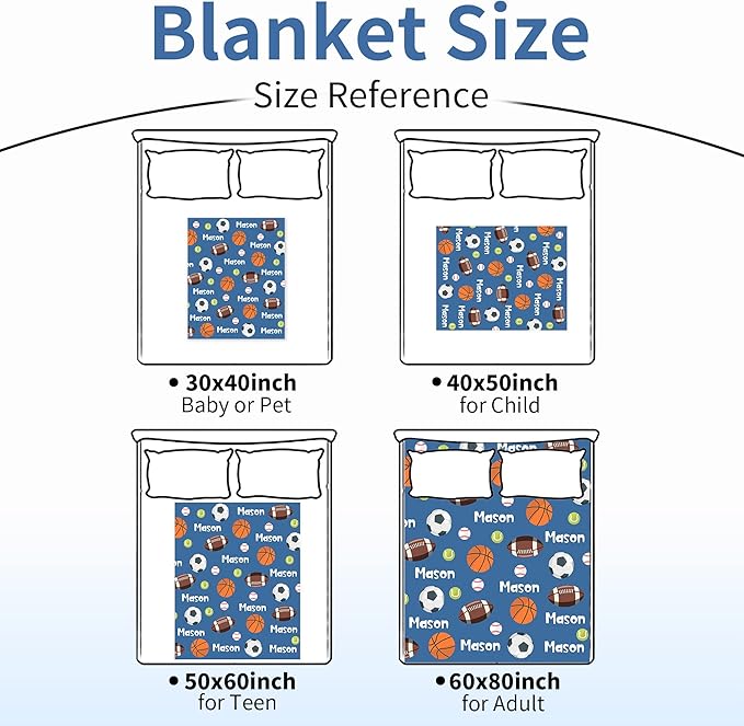 Custom Ball Blanket with Name for Boys, Personalized Name Blanket for Kids Ball, Soft Flannel Customized Gift for Birthday Christmas Baby Shower Children Day 40"x50"