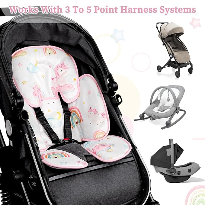 Pea Pod Summer Infant Car Seat Insert, 2 in 1 Baby Car Seat Head Body Support for Newborn Upgrade Mesh Baby Car Seat Insert Stroller Cushion for Boys Girls, Extra Soft and Breathable, Unicorn