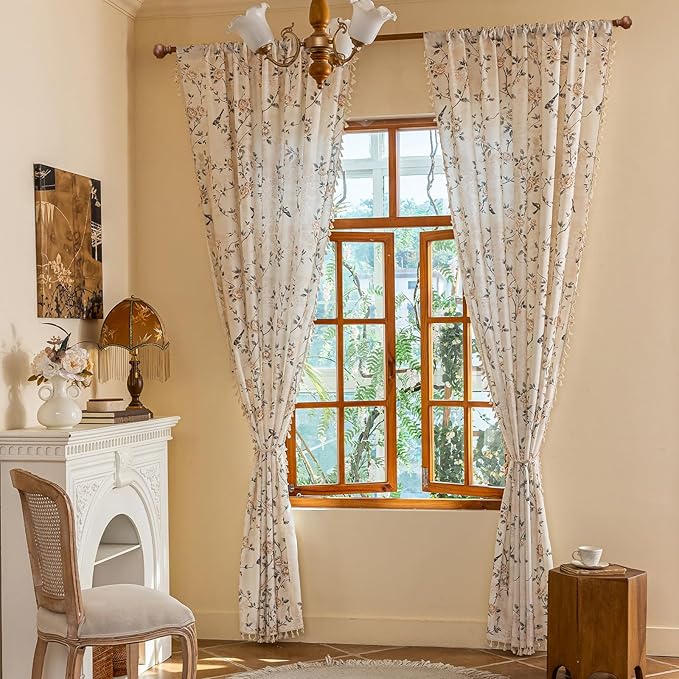 ENJOYBRIDAL Floral 84 Inch Curtains 2 Panel Set Farmhouse Rod Pocket Drapes for Bedroom Boho Cute Rustic Window Curtain Panels Floor Length Living Room Semi Sheer Cottage Vintage Window Treatments