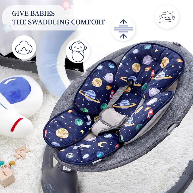 Pea Pod Baby Car Seat Head Support for Newborn, 2 in 1 Infant Car Seat Head Body Support for Boys Extra Soft Breathable Baby Car Seat Cushion Insert for Strollers, Swings, and Bouncers, Blue Space
