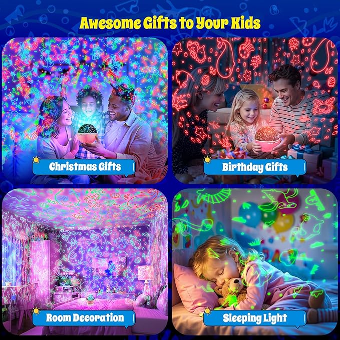 Kids Star Night Light, Night Light Projector,Nebula Star Projector 360 Degree Rotation - 6 LED Bulbs 18 Light Color Changing with USB Cable, Romantic Gifts for Men Women Children (Pink)