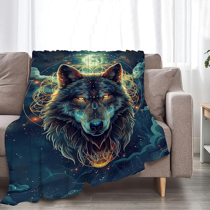 Wolf Fantasy Wolf Throw Blanket, 60"x50", Flannel, Animal Print, Unisex Adults & Kids, Warm, Water Repellent, Anti-Allergy