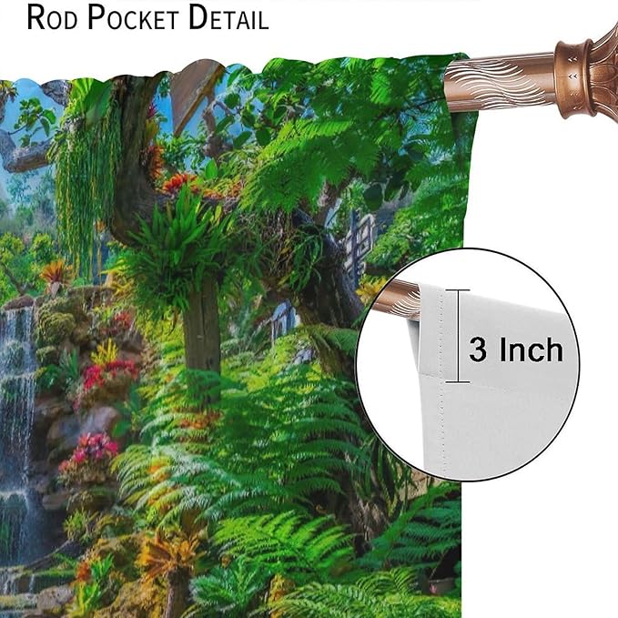 Waterfall Blackout Window Curtains, Spring Forest Nature Landscape Theme Pattern Print Window Drapes, for Living Room Bedroom 84x84in