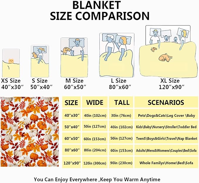 Fall Throw Blanket - Pumpkin Maple Leaf Autumn Blanket - Thanksgiving Fall Decor Gift - Ultra Plush Cozy Lightweight Thanksgiving Pumpkin Blanket for Sofa,Bed,Couch - 40"x50"-Kids/Throw Size