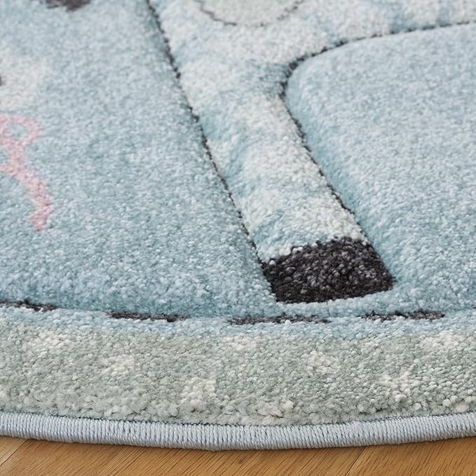 SAFAVIEH Carousel Kids Collection Area Rug - 6'7" Round, Blue, Animal Design, Easy Care & Non-Shedding, Ideal for High Traffic Areas for Boys & Girls in Playroom, Nursery (CRK120K-7R)