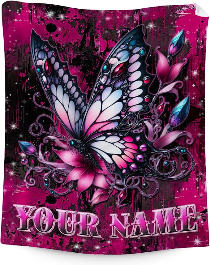 Personalized Toddler Blanket Gifts - 30" x 40" Custom Butterfly Throw Blankets for Girls, Kids - Plush Fuzzy Throws Stuff for Sofa, Crib