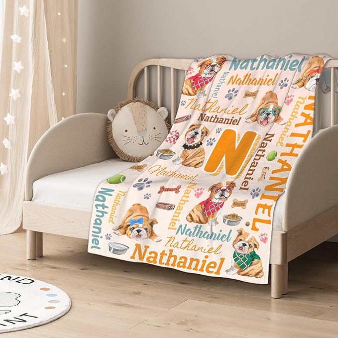 Personalized Custom Bulldog Preschool Blanket Gifts for Baby Toddler Kids Boys Girls - Customized Bulldog Super Soft Lightweight Flannel Sheets Decor for Crib Nap Couch - 30"x40" for Baby/Pets