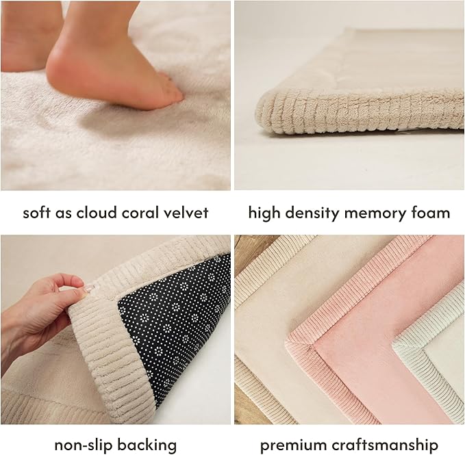 Premium Baby Playmat for Floor 80" x 110" Beige – Cloudsoft Coral Velvet Memory Foam Rug for Crawling – Non-Slip, Water-Resistant, Non-Toxic, Easy-Care Muscle Mat – Thick Play Mat for Baby