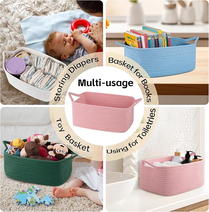 OIAHOMY 19L Woven Basket with Gift Bags and Ribbons, Gift Basket Empty for Baby Showers Birthday, Nursery Bin with Handles for Baby Room Living Room, Pet Toy Bins for Toy Organizer- White