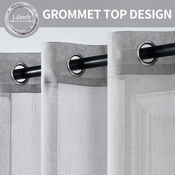 MIULEE Natural Linen Semi Sheer Window Curtains - Elegant Solid Light Grey Drapes Grommet Top Voile Panels for Bedroom Living Room (52X63 Inch)