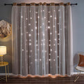 Kinryb Kids Blackout Curtains for Bedroom/Living Room/Classroom, Sheer Overlay Extra Long 2 Panel Set, Double Layer Curtains with Star Cutout for Kids Room(W 52 x L 108 Inches,Coffe 2 Pcs)