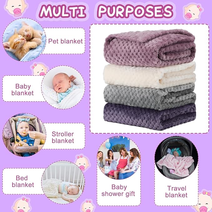 Frienda 4 Pcs Baby Fuzzy Blanket Fluffy Baby Blanket for Boys Girls Soft Warm Infant Newborn Toddler Receiving Nursery Bed Supplies, 32 x 24 Inch(Purple Color)