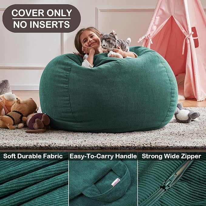 Nobildonna Bean Bag Chair Cover (No Filler) for Kids and Adults,Beanbag Stuffed Animal Storage Without Filling Plush Toys Holder and Organizer Soft Premium Corduroy 200L