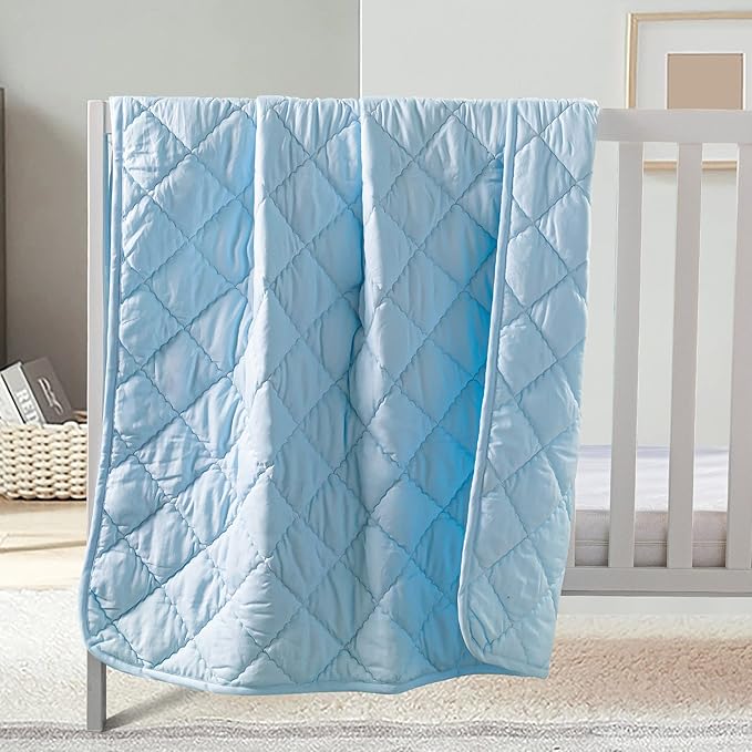 FLXXIE Machine Washable Microfiber Down Alternative Toddler Comforter, Super Soft and Lightweight Kids Crib Quilted Blanket for Stroller, Travel, 39x47 Inches, Aqua