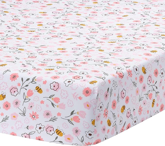 Lambs & Ivy Little Garden 3-Piece Embroidered Floral Baby Crib Bedding Set