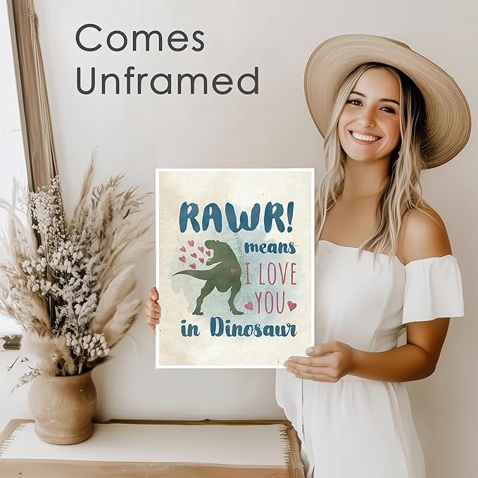 DREAM BIG PRINTABLES RAWR! Means I Love You In Dinosaur Art Print - 8x10 | Charming and Playful Art Print | Perfect for Kids' Rooms, Playrooms, or Nurseries | Unframed Dinosaur-themed Wall Art