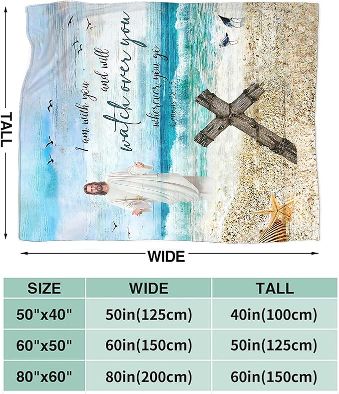 Tijuboni Christian Religious Jesus Throw Blanket Ocean Beach Gifts for Women Men Girls Boys Kids Adults Soft Flannel Fleece Blanket for Couch Sofa Bed Home Decor 60"x80"