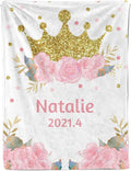 Ship Next Day, Personalized Baby Blanket For Girls, Custom Baby Receiving Blanket With Name, Newborn Swaddle Toddlers Blankets, Customized Crown Flower Kids Blankets For Babies Shower Birthday Gifts