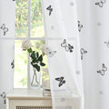 Jubilantex White Sheer Curtain Panels Black Butterfly Floral Pattern Design Drapes 63 Inches Long, Girls Kids Bedroom Textured Window Curtains Light Filtering Rod Pocket Top Drapery, Set of 2