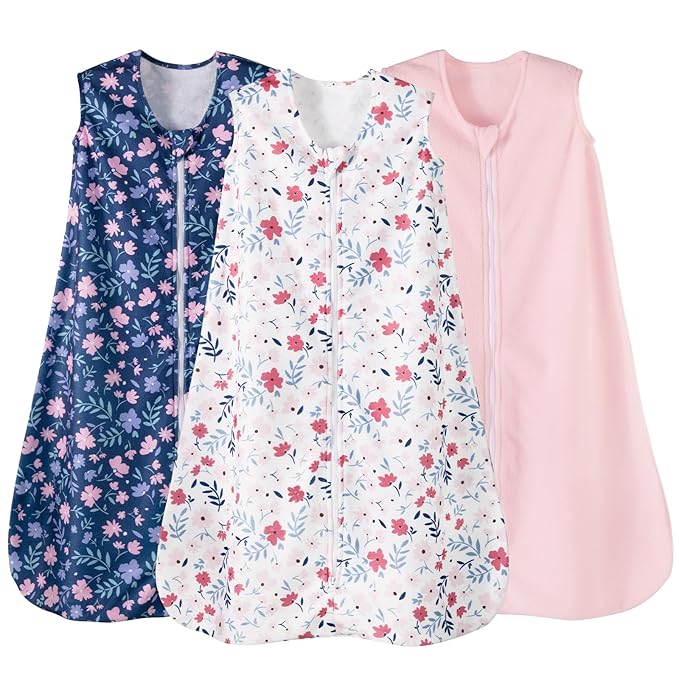 david's kids 3 Pack Warm Micro Fleece Baby Sleep Sack 0-6 Months, Soft Baby Wearable Blankets with 2-Way Zipper, Comfy Winter Sleeping Bags for Infant Newborn Girls Neutral, Small Size, Floral