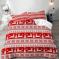 LUVIVIHOME 2PCS Christmas Duvet Cover Twin Bedding Sets, Red Duvet Cover, White Reindeer Snowflake Christmas Tree Winter Holiday New Year Xmas Striped Christmas Comforter Quilt Cover, 1 Pillow Sham